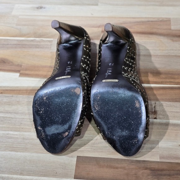 Cole Haan NikeAir Gold Woven Peep Toe Heels Dress Shoes‎ Leather Sole Size 7B - Picture 8 of 16